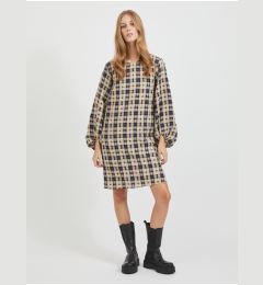 Снимка на Black-beige ladies plaid dress with balloon sleeves VILA Demi - Ladies