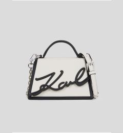 Снимка на Black-cream women's leather handbag KARL LAGERFELD K/Signature 2.0 - Women's