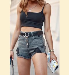 Снимка на Black denim shorts with high waist