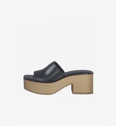 Снимка на Black leather heeled slippers Tamaris - Women's