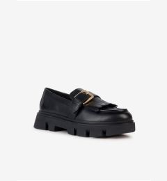 Снимка на Black women's leather loafers on the Geox Vilde platform - Women