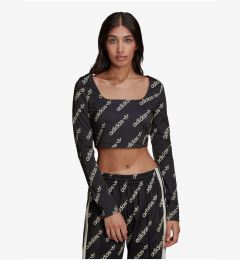 Снимка на Black Womens Patterned Shortened T-Shirt adidas Originals - Women