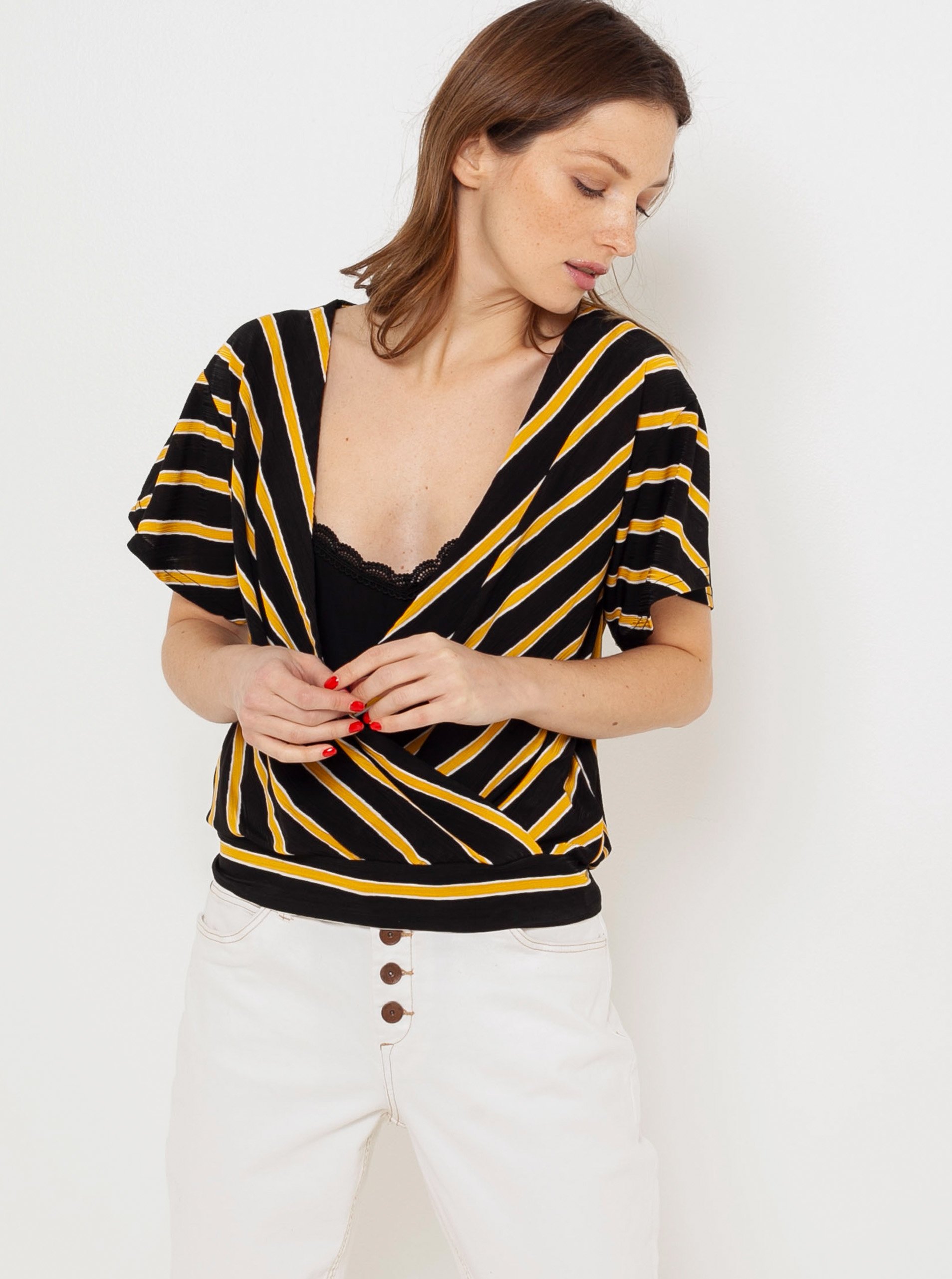 Снимка на Black-yellow striped blouse with folding CAMAIEU - Ladies