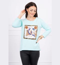 Снимка на Blouse with 3D graphics and decorative pom pom-mint