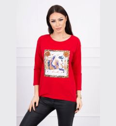Снимка на Blouse with 3D graphics and decorative pom pom red
