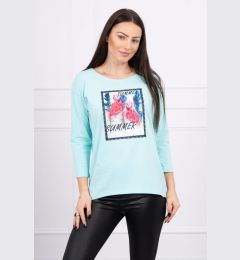 Снимка на Blouse with 3D mint flamingo graphics