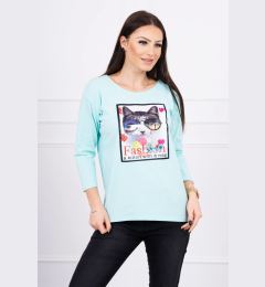 Снимка на Blouse with cat graphics 3D mint