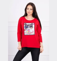Снимка на Blouse with cat graphics 3D red