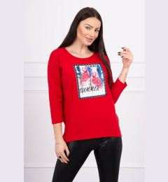 Снимка на Blouse with flamingo graphics 3D red