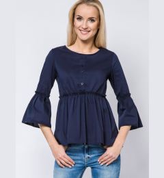 Снимка на Blouse with frills and lace-up neckline navy blue