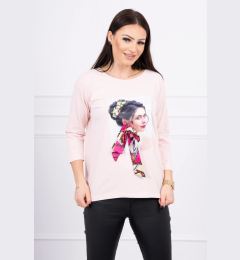Снимка на Blouse with graphics and colorful bow 3D powder pink