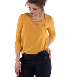Снимка на Blouse with lace-up neckline yellow