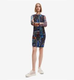 Снимка на Blue-black women's patterned sheath mini dress Desigual Lettering - Ladies