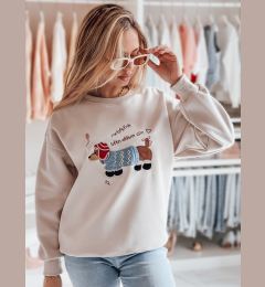 Снимка на Bluza damska oversize z haftem DOGSWEETY cappuccino Dstreet