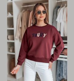 Снимка на Bluza damska oversize z haftem SOFTRUS bordowa Dstreet