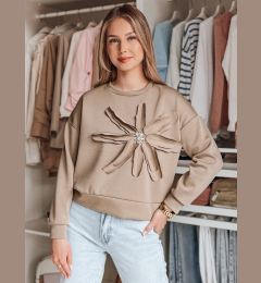 Снимка на Bluza damska oversize z kwiatem PETITKA mokka Dstreet