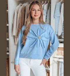 Снимка на Bluza damska oversize z kwiatem PETITKA niebieska Dstreet