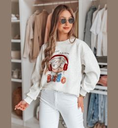 Снимка на Bluza damska oversize z nadrukiem LALA VIBE szara Dstreet