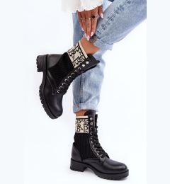 Снимка на Boto Дамски боти до глезена Brogues с чорап черни Hakina