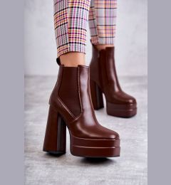 Снимка на Boto Дамски кожени боти на масивен ток Brown Jones