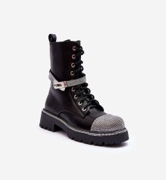 Снимка на Boto Дамски украсени кожени боти до глезена Black Totah