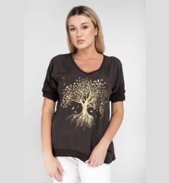Снимка на Brown blouse with a print with an admixture of linen