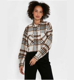 Снимка на Brown-cream checkered cropped shirt Noisy May Flanny - Women