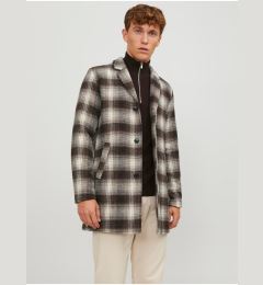 Снимка на Brown men's checkered coat with wool blend Jack & Jones Zac - Men's