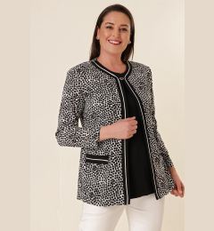 Снимка на By Saygı Lycra Athletic Polka Dot Plus Size Crepe Satin Jacket with Fake Pocket. Black