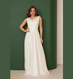 Снимка на Carmen Ecru Chiffon Plunging Neck Long Wedding Dress