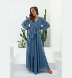 Снимка на Carmen Indigo Chiffon Double Breasted Long Evening Dress