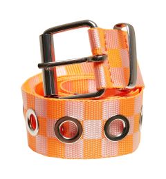Снимка на Checkered belt with eyelets neon orange/white