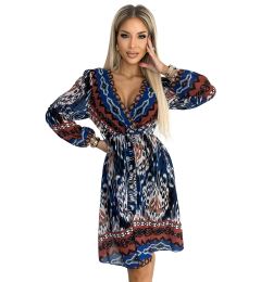 Снимка на Chiffon dress with neckline and long sleeves Numoco