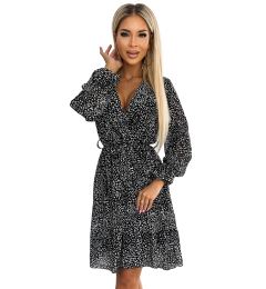 Снимка на Chiffon dress with neckline, ruffles and belt Numoco