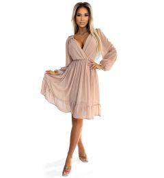 Снимка на Chiffon midi dress with long sleeves and neckline Numoco