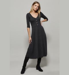 Снимка на Cool & Sexy Women's Anthracite V-Neck Dress with Button Accessories
