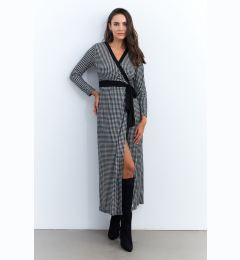 Снимка на Cool & Sexy Women's Black-Ecru Double Breasted Houndstooth Maxi Dress