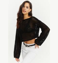 Снимка на Cool & Sexy Women's Black Spanish Sleeve Openwork Knitwear Short Blouse