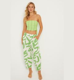 Снимка на Cool & Sexy Women's Ecru-Green Patterned Linen Shalwar Trousers K1253