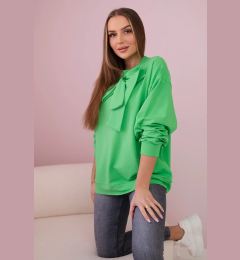 Снимка на Cotton blouse with bow light green color