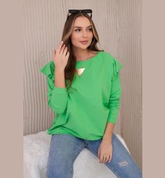 Снимка на Cotton blouse with ruffles on the shoulders in light green color