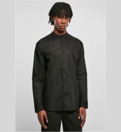 Снимка на Cotton linen shirt with stand-up collar black