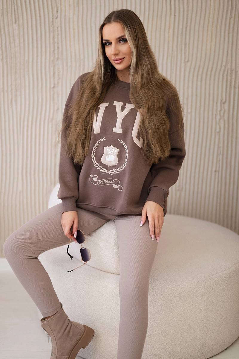 Снимка на Cotton set of insulated sweatshirt + leggings brown