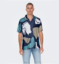 Снимка на Dark blue men's patterned shirt with short sleeves ONLY & SONS D - Men's