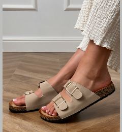 Снимка на D/CEO Beige sandals with buckles on a cork sole Cloud