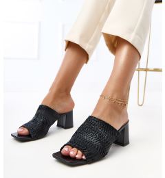 Снимка на D/CEO Black block heel sandals with woven straps Gamboa