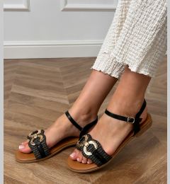 Снимка на D/CEO Black flat sandals with a gold ornament Melona
