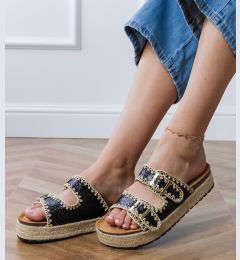 Снимка на D/CEO Black Glitter Espadrille Sandals with Buckles Induri