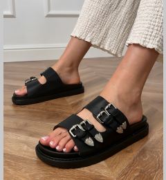 Снимка на D/CEO Black women's slides with decorative buckles Fetta