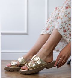 Снимка на D/CEO Golden flat sandals with buckles on straps Liluna